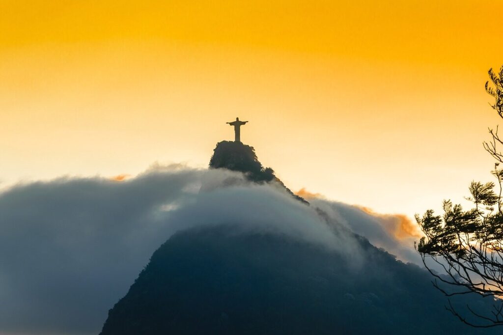 Christ the Redeemer statue standing above Rio de Janeiro on Corcovado mountain