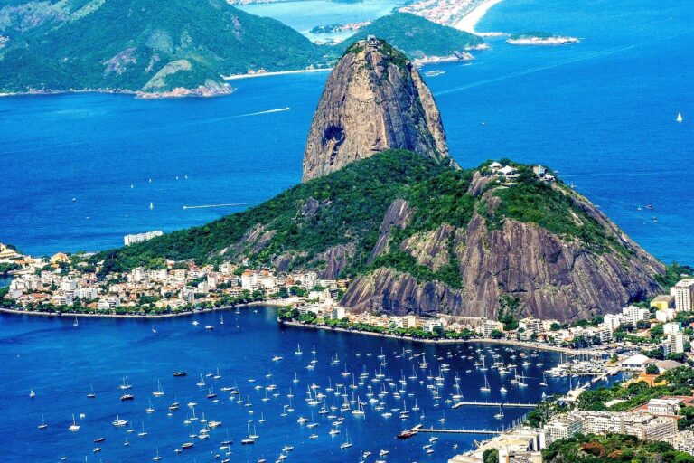 Sugarloaf Mountain over Botafogo Bay, central to a Rio de Janeiro travel guide