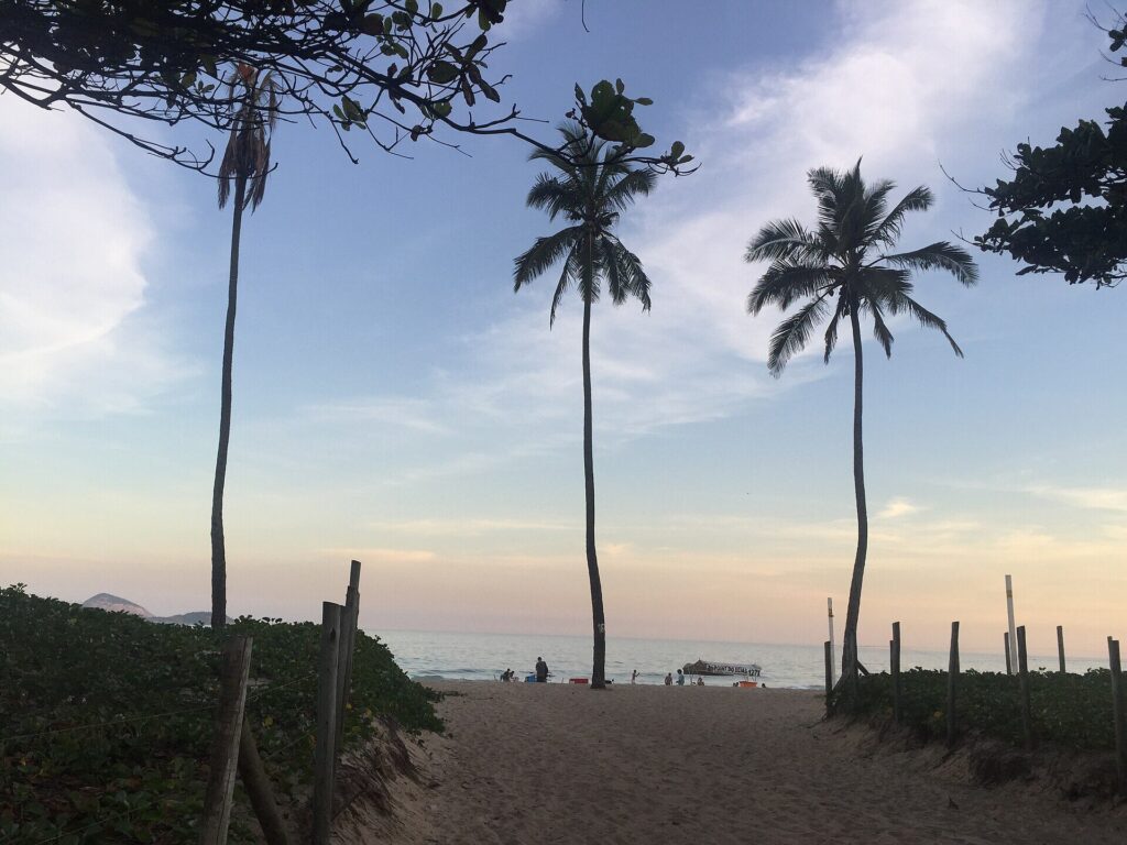 Sunset over Ipanema beach with the Two Brothers mountain in the background